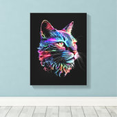 かわいいカラフルネオン猫 キャンバスプリント (インサイチュ (ウッドフロア))