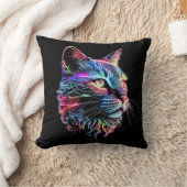 かわいいカラフルネオン猫 クッション (ブランケット)