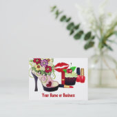 かわいいカラフルハイヒールカップケーキメイクアップネイルサロン 名刺 (スタンド正面)