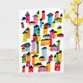 かわいいカラフルハウス水彩画 カード (黄色い花)