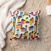 かわいいカラフルハウス水彩画 クッション (ブランケット)