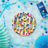 かわいいカラフルハウス水彩画 ペーパープレート (パーティー)