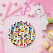 かわいいカラフルハウス水彩画 ペーパープレート (パーティー)