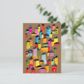 かわいいカラフルハウス水彩画 ポストカード (スタンド正面)