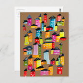 かわいいカラフルハウス水彩画 ポストカード (正面/裏面)