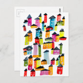 かわいいカラフルハウス水彩画 ポストカード (正面/裏面)