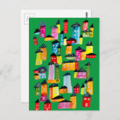 かわいいカラフルハウス水彩画 ポストカード (正面/裏面)