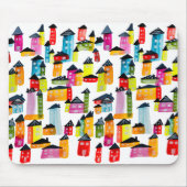 かわいいカラフルハウス水彩画 マウスパッド (正面)