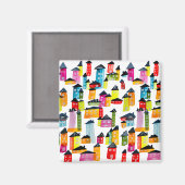 かわいいカラフルハウス水彩画 マグネット (正面/裏面)