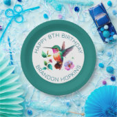 かわいいカラフルハチドリと花 ペーパープレート (パーティー)