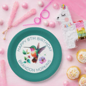 かわいいカラフルハチドリと花 ペーパープレート (パーティー)