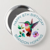 かわいいカラフルハチドリと花 缶バッジ (正面&裏面)