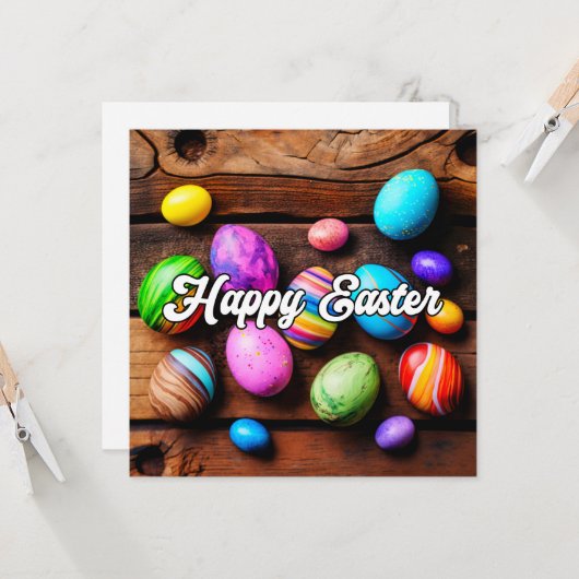 かわいいカラフルハッピーイースターエッグ カード (正面/裏面インサイチュ)