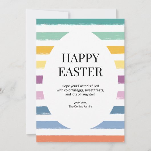 かわいいカラフルハッピーイースター卵キッズイストライプのロー シーズンカード (正面)