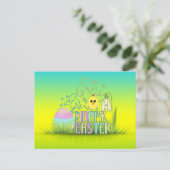 かわいいカラフルハッピーイースター卵、シック、スノードロップ シーズンポストカード (スタンド正面)