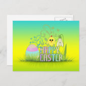 かわいいカラフルハッピーイースター卵、シック、スノードロップ シーズンポストカード (正面/裏面)