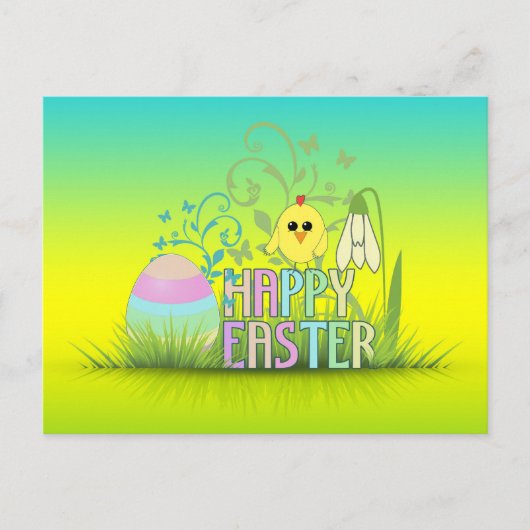 かわいいカラフルハッピーイースター卵、シック、スノードロップ シーズンポストカード (正面)