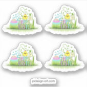 かわいいカラフルハッピーイースター卵、シック、スノードロップ シール (正面)