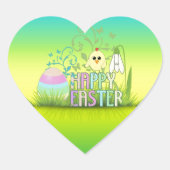 かわいいカラフルハッピーイースター卵、シック、スノードロップ ハートシール (正面)