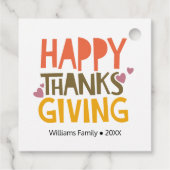 かわいいカラフルハッピーサンクスパーソナライズされたギビング フェイバータグ (裏面)