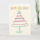 かわいいカラフルハッピーバースデーケーキスケッチドードル カード (正面)