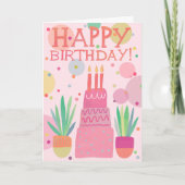 かわいいカラフルハッピーバースデーケーキピはっきりしたンク カード (正面)