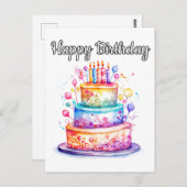 かわいいカラフルハッピーバースデーパーティーケーキ ポストカード (正面/裏面)