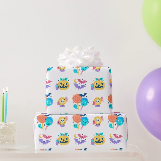 かわいいカラフルハロウィーンの子供たちパーティープレゼント ラッピングペーパー (パーティーギフト)