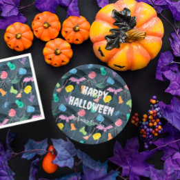 かわいいカラフルハロウィーン、カスタマイズ可能 ペーパープレート