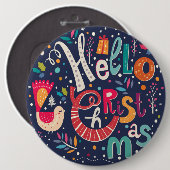 かわいいカラフルハロークリスマスレトロ文字デザイン 缶バッジ (正面&裏面)