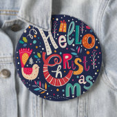 かわいいカラフルハロークリスマスレトロ文字デザイン 缶バッジ (インサイチュ)