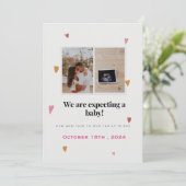 かわいいカラフルハートと妊娠の発表 案内状 (スタンド正面)