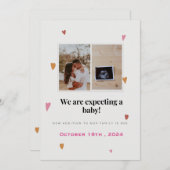 かわいいカラフルハートと妊娠の発表 案内状 (正面/裏面)