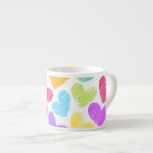 かわいいカラフルハートパステルバレンタインラブパターン エスプレッソカップ (正面右)