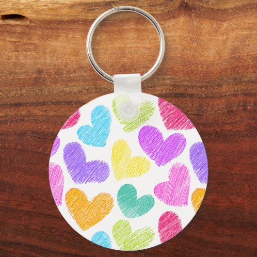 かわいいカラフルハートパステルバレンタインラブパターン キーホルダー (正面)