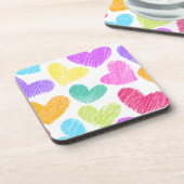 かわいいカラフルハートパステルバレンタインラブパターン コースター (左側)
