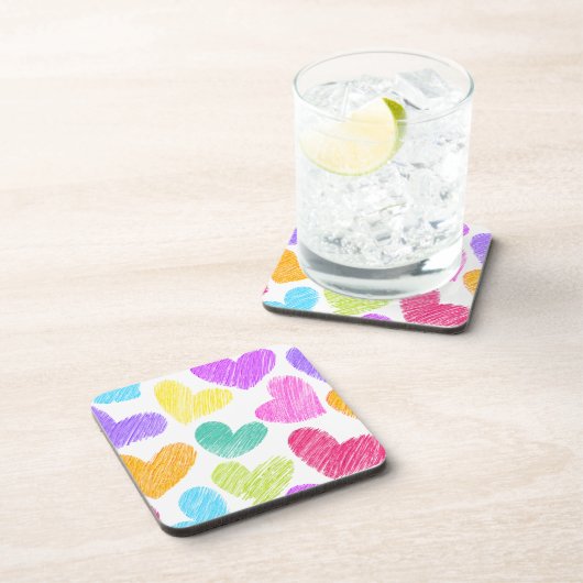 かわいいカラフルハートパステルバレンタインラブパターン コースター (右側)