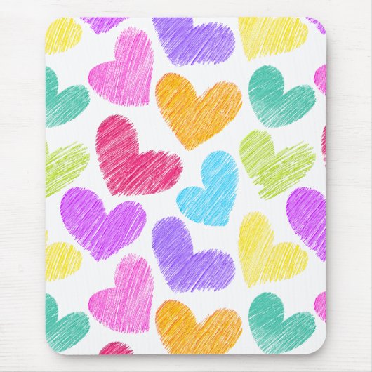 かわいいカラフルハートパステルバレンタインラブパターン マウスパッド (正面)