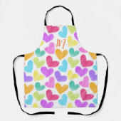 かわいいカラフルハートパステルバレンタインラブモノグラム エプロン (正面)
