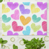 かわいいカラフルハートパステルバレンタインラブモノグラム キッチンタオル (折り畳み)