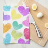 かわいいカラフルハートパステルバレンタインラブモノグラム キッチンタオル (四つ折り)