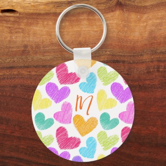 かわいいカラフルハートパステルバレンタインラブモノグラム キーホルダー (裏面)