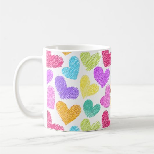 かわいいカラフルハートパステルバレンタインラブモノグラム コーヒーマグカップ (左)