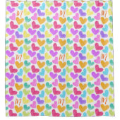 かわいいカラフルハートパステルバレンタインラブモノグラム シャワーカーテン (正面)