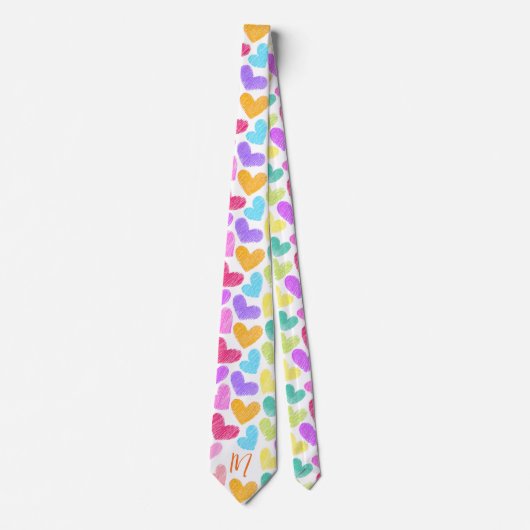 かわいいカラフルハートパステルバレンタインラブモノグラム ネクタイ (正面)