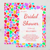 かわいいカラフルハートパターンブライダルシャワー 招待状 (正面/裏面)
