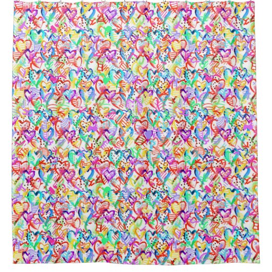 かわいいカラフルハートパターン シャワーカーテン (正面)