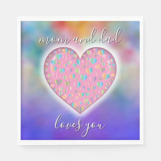 かわいいカラフルハートパターン スタンダードランチョンナプキン (正面)