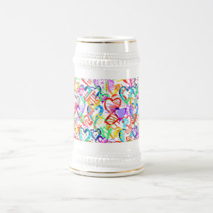 かわいいカラフルハートパターン ビールジョッキ