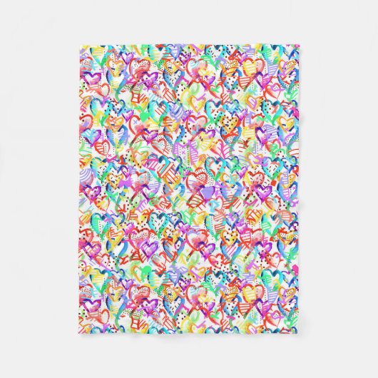 かわいいカラフルハートパターン フリースブランケット (正面)